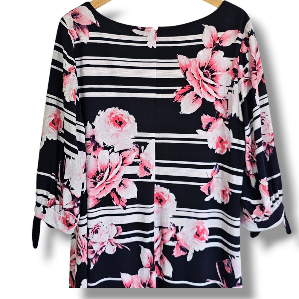 Jessica Howard Black White Striped Dress with Pink Floral Print - Picture 8 of 9